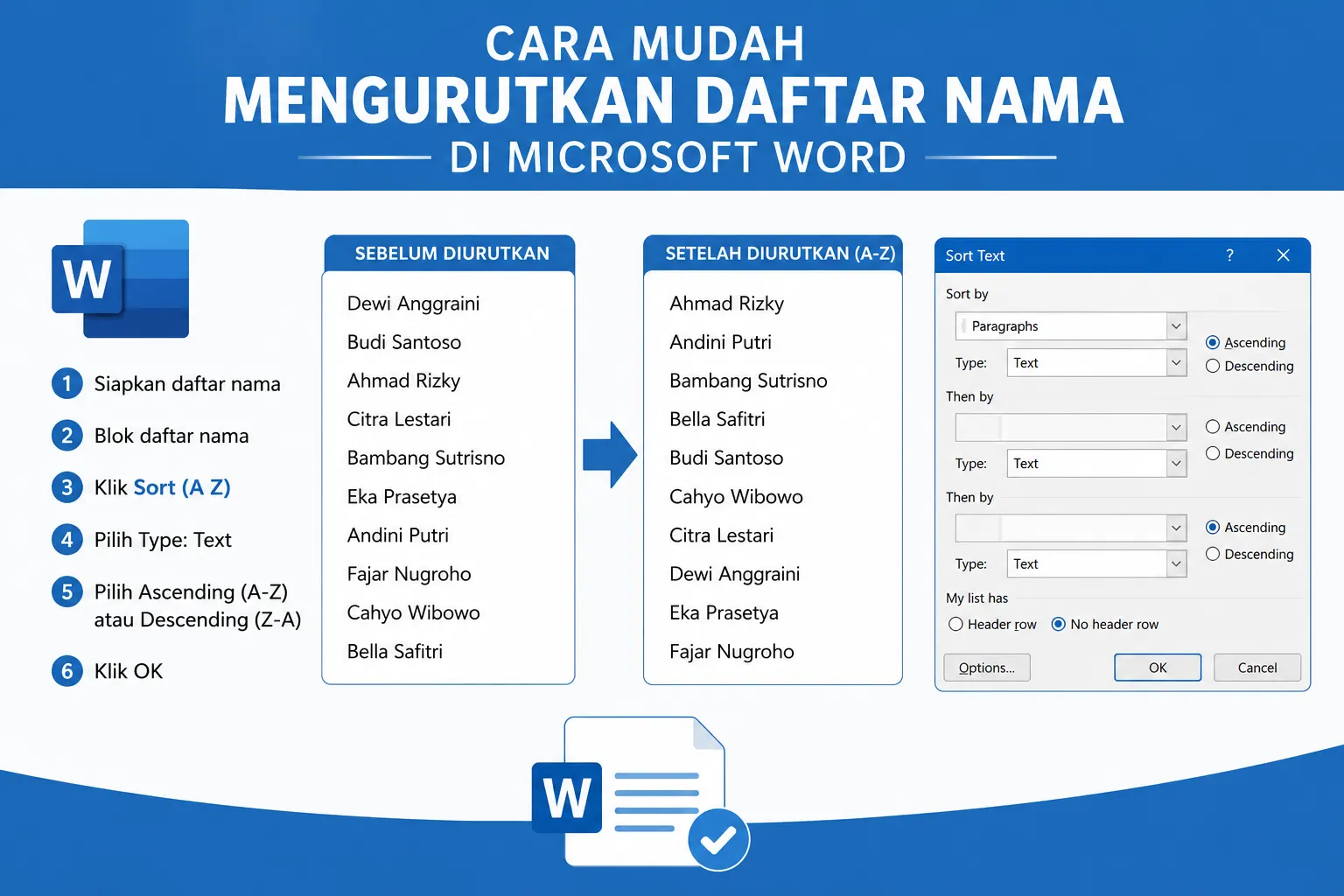 Cara Mudah Mengurutkan Daftar Nama di Microsoft Word Secara Otomatis